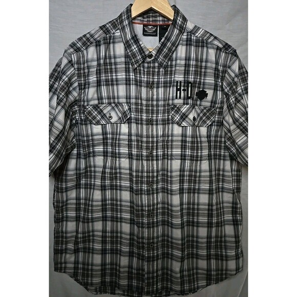Harley-Davison HD Performance s/s Button Front Gray Plaid Shirt Mens Size XL - Picture 1 of 9